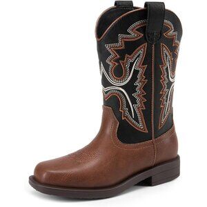 ⚡Girls Black Brown Cowboy Boots Toddler Mid Calf Western Square Toe Riding Boot